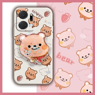 cute Anti-fall Phone Case For Honor X7a Skin-friendly feel The New quicksand Liquid silicone shell Rotatable stand phone case