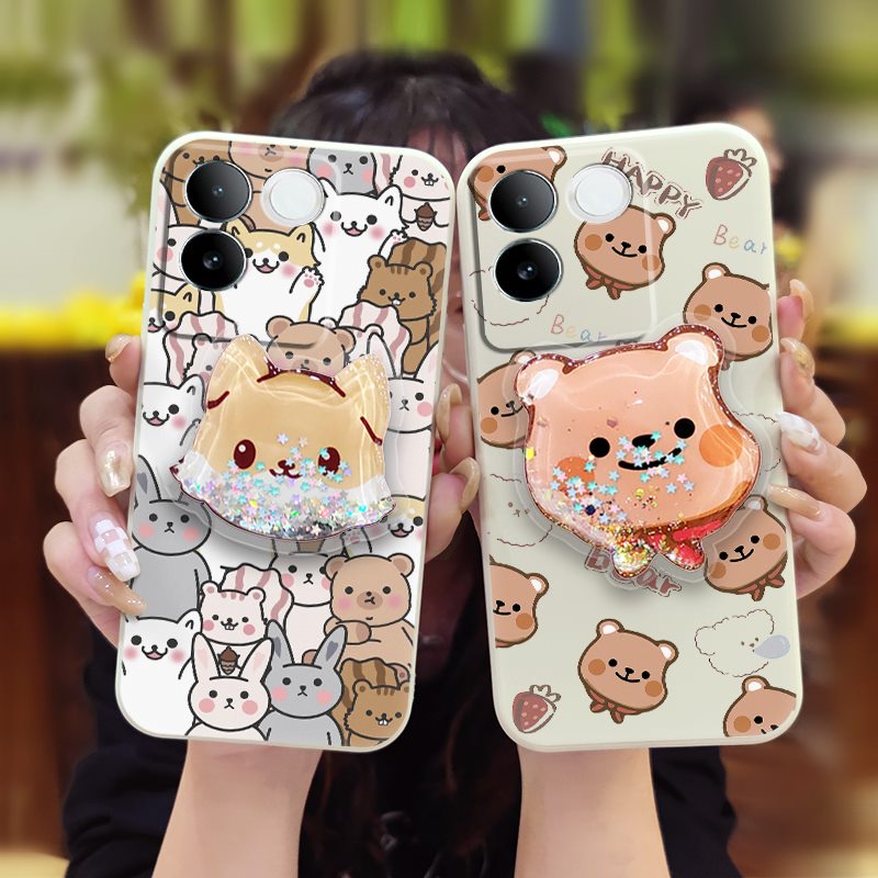 cartoon-skin-feel-silicone-phone-case-for-vivo-s17e-skin-friendly-feel-rotatable-stand-protective-case-glitter