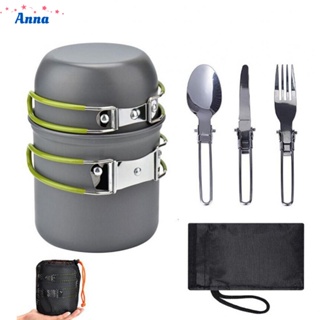 【Anna】5pcs Camping equipment Pots and pans set portable camping pan set 1-2 people