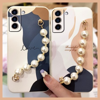 Lens package Back Cover Phone Case For Samsung Galaxy S22 Lens bump protection cute Liquid silicone shell Pearl bracelet