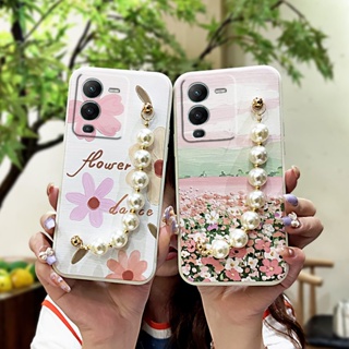 Lens bump protection protective case Phone Case For VIVO S15 5G Skin feel silicone Pearl bracelet Back Cover