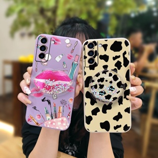 Cartoon Skin feel silicone Phone Case For Samsung Galaxy S22 Rotatable stand quicksand Skin-friendly feel Simplicity