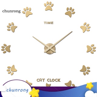 Chunrong สติกเกอร์นาฬิกาแขวน อะคริลิค ลายอุ้งเท้าแมว 3d ไร้กรอบ สําหรับตกแต่งบ้าน ห้องนั่งเล่น