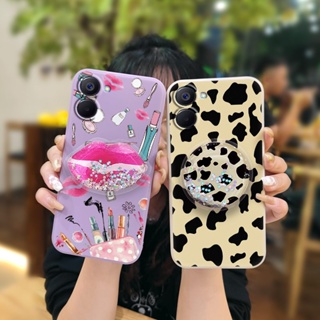 Rotatable stand Liquid silicone shell Phone Case For OPPO Realme V20 ins cute phone case Cartoon Simplicity
