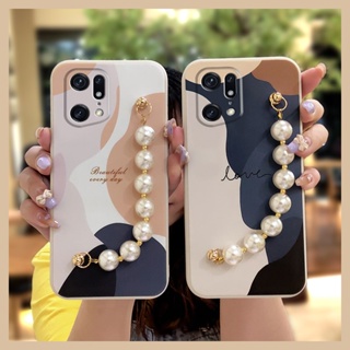 Solid color Back Cover Phone Case For OPPO Find X5 Pro Lens bump protection cute Nordic style Cartoon Pearl bracelet