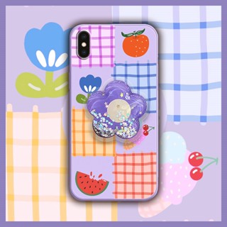 Rotatable stand cute Phone Case For iphone X/XS Glitter Liquid silicone shell Cartoon Skin-friendly feel Simplicity