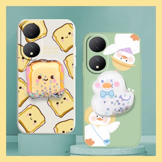 Anti-fall ins Phone Case For VIVO Y100 The New Rotatable stand Glitter Cartoon protective case Liquid silicone shell quicksand