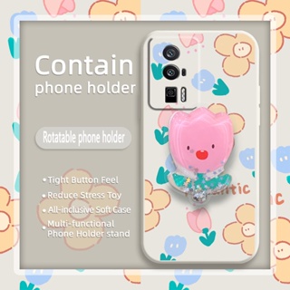 ins cute Phone Case For Redmi K60 Liquid silicone shell phone case Cartoon Skin-friendly feel Rotatable stand Anti-fall