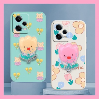 Rotatable stand The New Phone Case For Redmi Note12 Pro 5G Skin feel silicone Glitter Cartoon Liquid silicone shell