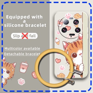 Cartoon bracelet   Phone Case For Xiaomi 13 Ultra Solid color Liquid silicone shell Anti-fall wristband Simplicity