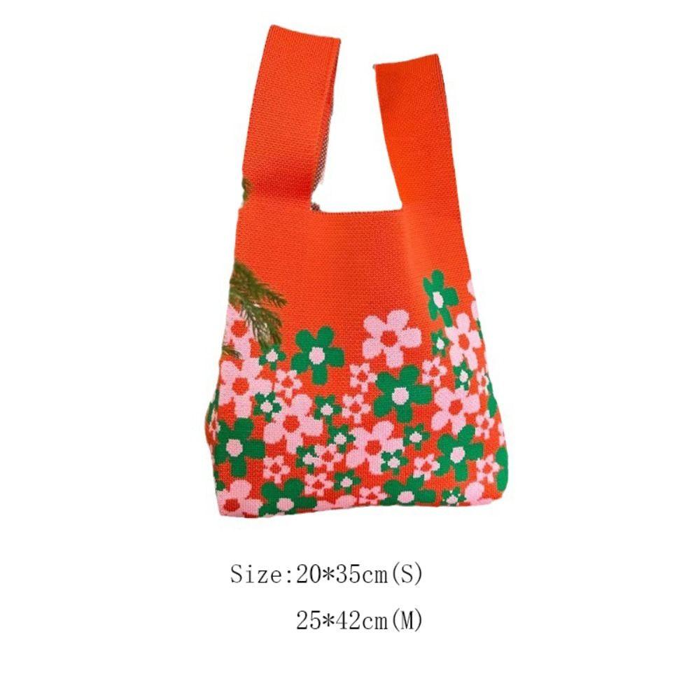 cactu-กระเป๋าถือถัก-ลายดอกไม้-ความจุสูง-ใช้ซ้ําได้-สําหรับผู้หญิง