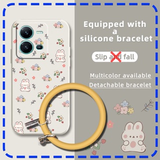 Liquid silicone shell Skin-friendly feel Phone Case For VIVO V25 5G/V25E 4G/X80 Lite Solid color bracelet   cute Anti-fall