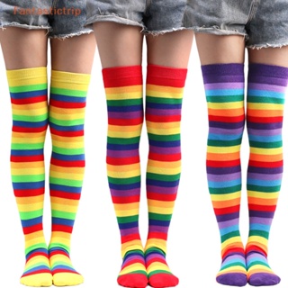 Fantastictrip Women Girls Colorful Striped Over Knee Long Socks