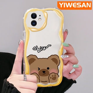สําหรับ iPhone 11 11 Pro 11 Pro Max เคสการ์ตูนหมีน่ารัก ขอบคลื่น ใส เคสโทรศัพท์ ใหม่ เนื้อครีม ซิลิโคน กันกระแทก เคสนิ่ม