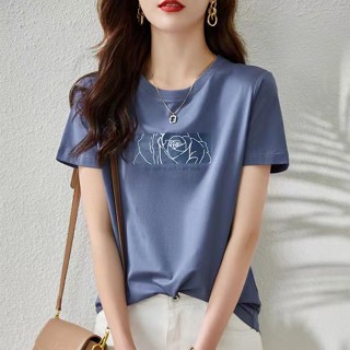 เสื้อยืดแขนสั้น ผ้าฝ้าย ทรงหลวม แฟชั่นฤดูร้อน สําหรับผู้หญิง