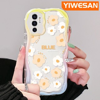 เคสโทรศัพท์มือถือ ซิลิโคนนุ่ม ใส ลายการ์ตูนคลื่น ดอกไม้น้อยน่ารัก สีครีม สําหรับ VIVO V23E 4G V23E 5G V23 Pro V23i 5G S12 5G Y75