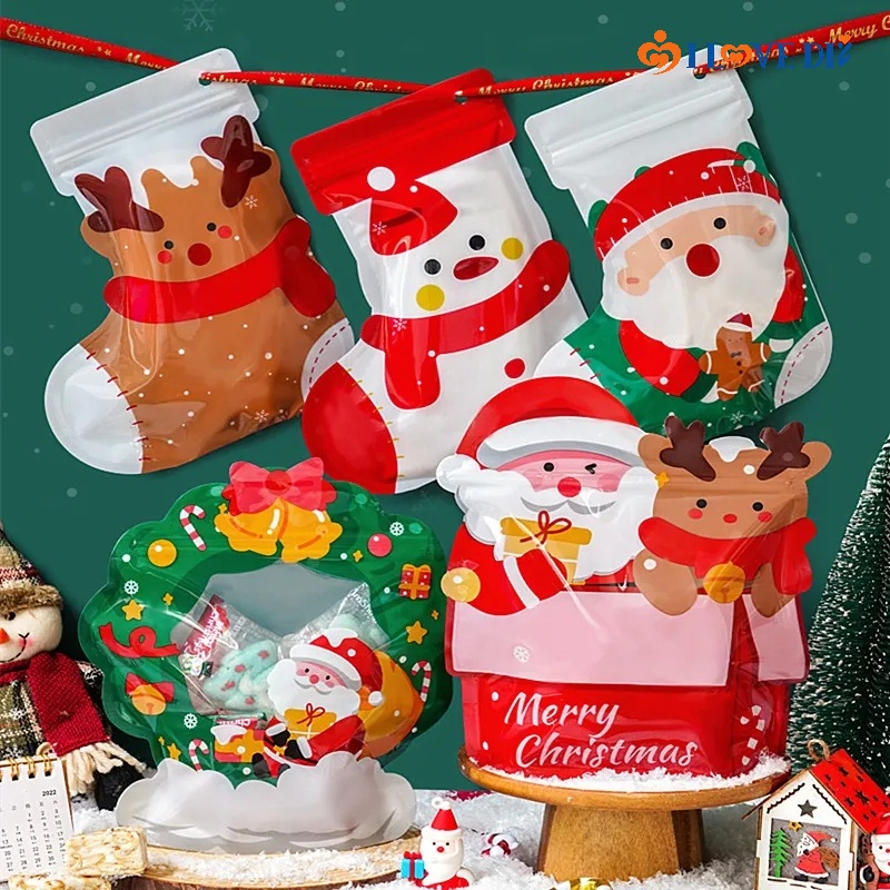 ถุงพลาสติกซิปปิดผนึก-ลายซานตาคลอส-สโนว์แมน-สําหรับใส่ขนมหวาน-ของขวัญคริสต์มาส