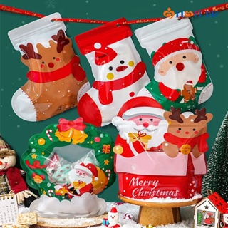 ถุงพลาสติกซิปปิดผนึก ลายซานตาคลอส สโนว์แมน สําหรับใส่ขนมหวาน ของขวัญคริสต์มาส