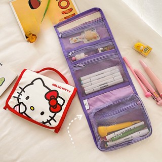 กระเป๋าเครื่องสําอาง ขนาดใหญ่ จุของได้เยอะ แบบพกพา ลายการ์ตูน Sanrio Hello Kitty สําหรับเดินทาง