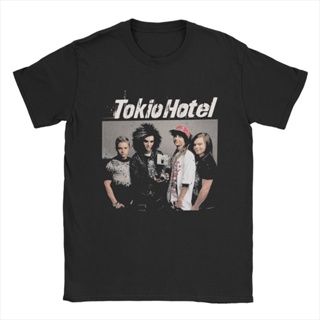 เสื้อยืดแขนสั้น คอกลม ผ้าฝ้ายแท้ พิมพ์ลาย Tokio Hotel Group Music สําหรับผู้ชาย
