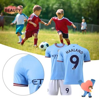 Beauty เสื้อกีฬาฟุตบอล ผ้าโพลีเอสเตอร์ ระบายอากาศ No.9 สําหรับเด็ก 3 ชิ้น