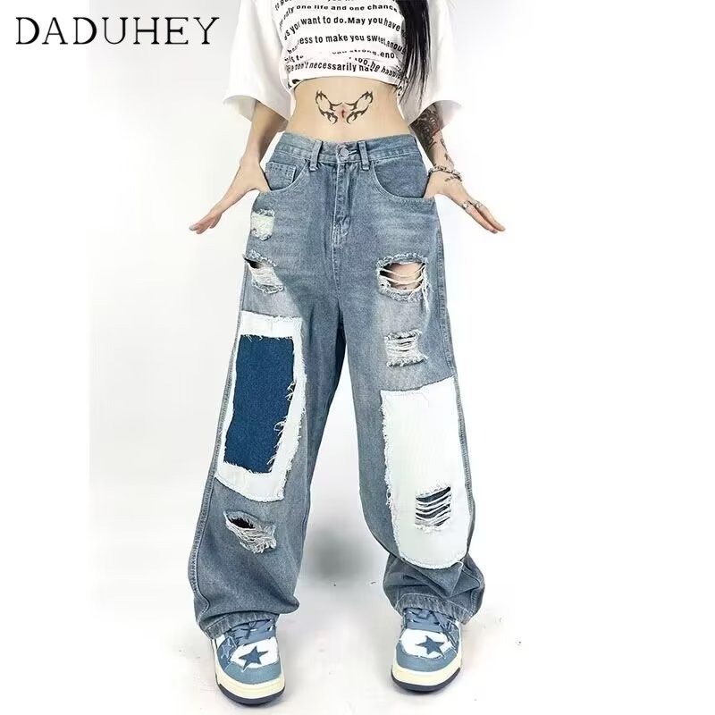 daduhey-new-american-style-retro-autumn-and-winter-loose-saggy-color-blocking-ripped-patch-harem-jeans