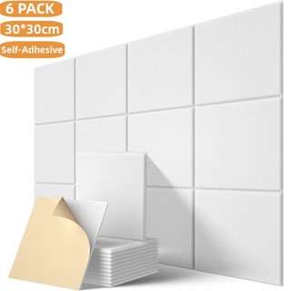แผ่นโฟมกันเสียงรบกวน ทรงสี่เหลี่ยม ขนาด 30x30 ซม. มีกาวในตัว สําหรับบ้าน ออฟฟิศ สตูดิโอ 6 แพ็ค