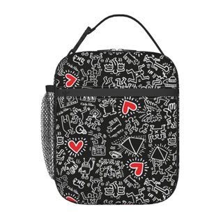 Keith Haring กระเป๋าใส่กล่องอาหารกลางวัน มีฉนวนกันความร้อน แบบพกพา สําหรับเด็กผู้ชาย และเด็กผู้หญิง