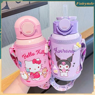 ❀ 500ml Sanrio Thermos Cup Large-capacity Straw Cup Hellokittys Cinnamoroll Double-cover Water Cup Straw Kettle Girl Gift