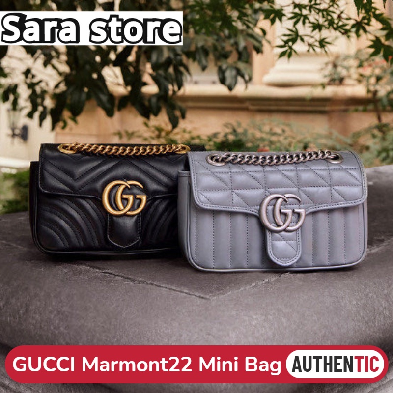 GUCCI 26S GG MARMONT BAG 22 IN WARM GRAY BROWN LAMBSKIN