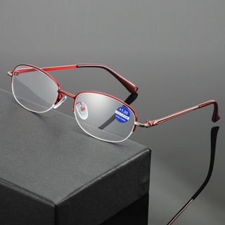 (+0~+400) แว่นตาสายตาสั้น กรอบโลหะ ป้องกันแสงสีฟ้า แฟชั่นสําหรับผู้สูงอายุ และผู้หญิง