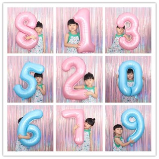 ลูกโป่งฮีเลียมดิจิทัล 0-9 ขนาด 32 นิ้ว สีชมพู สีฟ้า สําหรับตกแต่งปาร์ตี้วันเกิด งานแต่งงาน