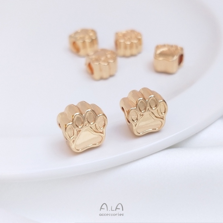 ลูกปัดทองคํา-14k-รูปอุ้งเท้าแมว-ขนาดใหญ่-ทรงหลวม-รักษาสี-สําหรับแมว