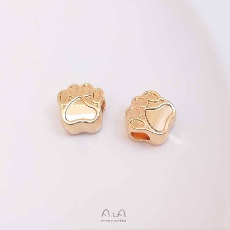 ลูกปัดทองคํา-14k-รูปอุ้งเท้าแมว-ขนาดใหญ่-ทรงหลวม-รักษาสี-สําหรับแมว
