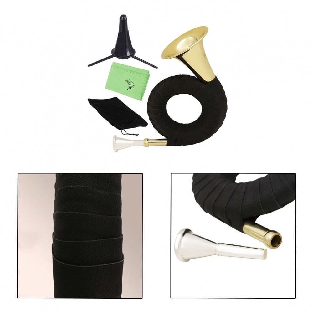 new-arrival-brass-hunting-horn-outdoor-professional-stand-w-cleaning-cloth-bb-b-down