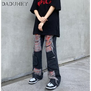 DaDuHey🔥 Mens 2023 New High Street All-Matching Wide Leg Jeans  American Retro Fashion Brand Fashion Straight Loose Ripped Jeans