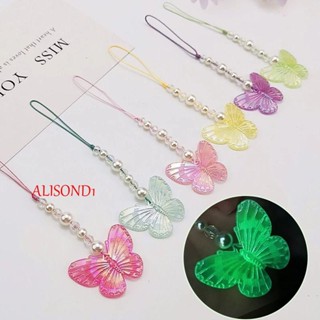 Alisond1 จี้ผีเสื้อเรืองแสง ป้องกันการสูญหาย จี้โทรศัพท์มือถือ สายคล้องโทรศัพท์ ที่ห้อยโทรศัพท์ เชือกคล้องข้อมือ เชือกเส้นเล็ก