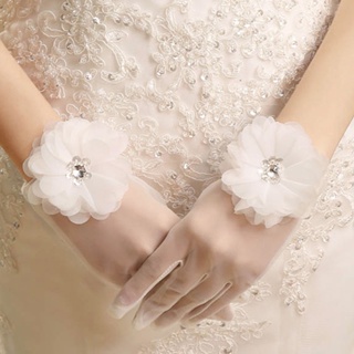 ถุงมือเจ้าสาว แบบสั้น สีเบจใส สําหรับงานเลี้ยงตอนเย็น งานแต่งงาน