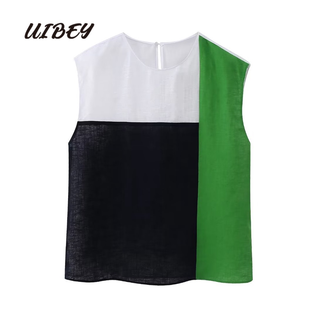 uibey-เสื้อกั๊ก-คอกลม-แขนกุด-สีตัดกัน-แฟชั่น-3633