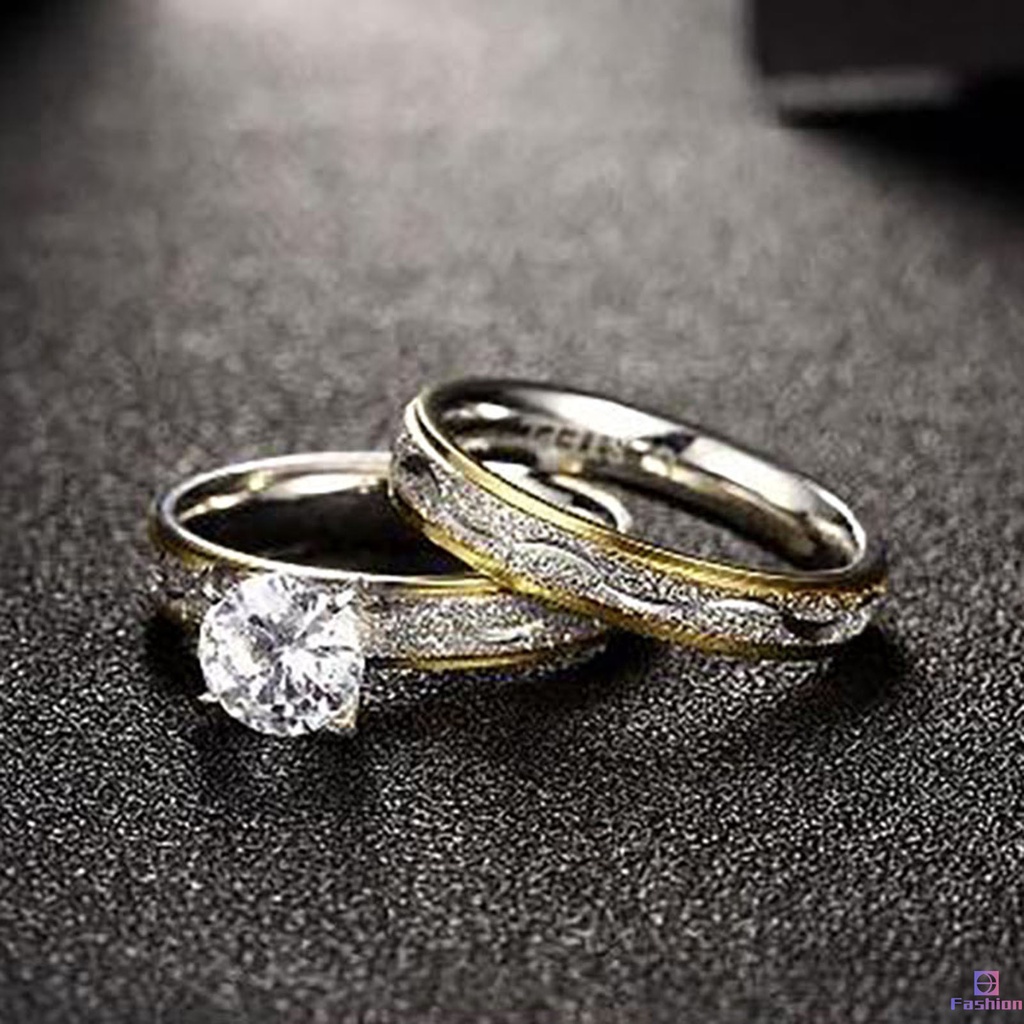 ชุดแหวนเหล็กไทเทเนียม-รูปหัวใจคู่รัก-ประดับประกายไฟ