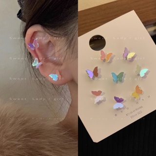 Spring and summer new super fairy s925 silver needle color three-dimensional butterfly earring fresh and sweet fairy set earring girl