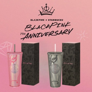 Blackpink X Starbucks 2023 Doodle แก้วทุเรียน สีชมพู สีดํา 710 มล. 24 ออนซ์