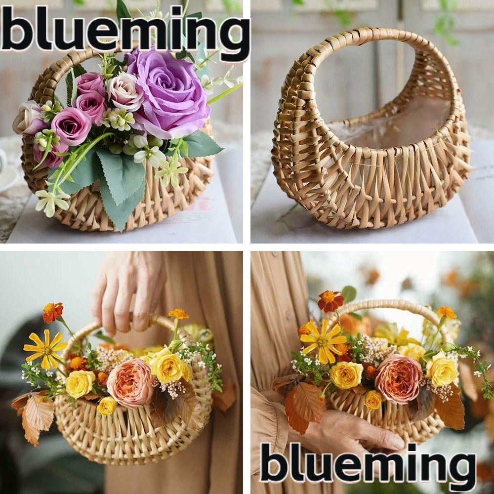 blueming2-ตะกร้าหวายสาน-แฮนด์เมด-ขนาดเล็ก-สีเหลือง-สําหรับใส่ดอกไม้-ปิกนิก-งานแต่งงาน