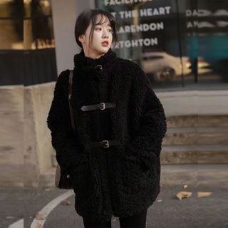 เสื้อแจ็กเก็ต ผ้าขนแกะ ขนเฟอร์ แบบหนา ทรงหลวม ความยาวปานกลาง เหมาะกับฤดูหนาว สไตล์เกาหลี สําหรับผู้หญิง 2022
