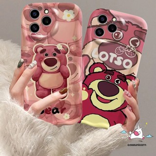 เคสโทรศัพท์มือถือ ขอบโค้ง ลายการ์ตูนหมีสตรอเบอร์รี่ 3D สําหรับ Samsung A12 A50 A14 A04s A13 A52 A24 A50s A54 A53 A34 A04E A10s A32 A21s A11 A30s A31 A23 A03s A03 A52s A33 A20s A51