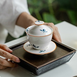 Phalaenopsis Gaiwan ถ้วยชาเซรามิค เรียบง่าย สําหรับใช้ในครัวเรือน [A001]