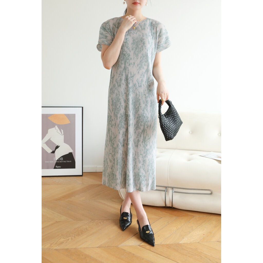 เพิ่มสีใหม่-2muay-รุ่น-gjo3271-เดรสผู้หญิง-เดรสพลีทคุณภาพ-short-sleeve-printed-pleat-dress-4-สี-free-size