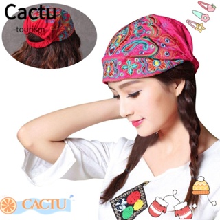 Cactu หมวกผ้าโพกหัว พิมพ์ลายดอกไม้ สีแดง สไตล์เม็กซิกันวินเทจ