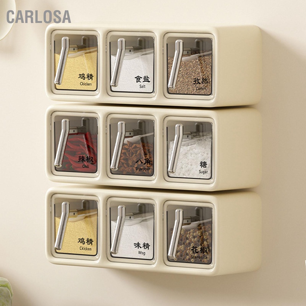 carlosa-ชุดกล่องใส่เครื่องปรุงรส-ใส-ติดผนัง-มัลติฟังก์ชั่น-ที่เก็บของในครัว-ตู้เซฟ-พลาสติก-ครีม
