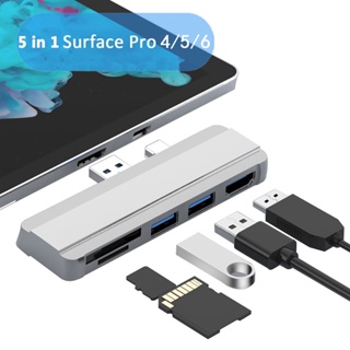 อะแดปเตอร์ฮับ USB 5-in-USB สําหรับแล็ปท็อป Surface Pro 5 Pro 4 Pro 3 พร้อม 4K HDMI เข้ากันได้กับ USB 3.0 TF+SD Card Slot แบบพกพา